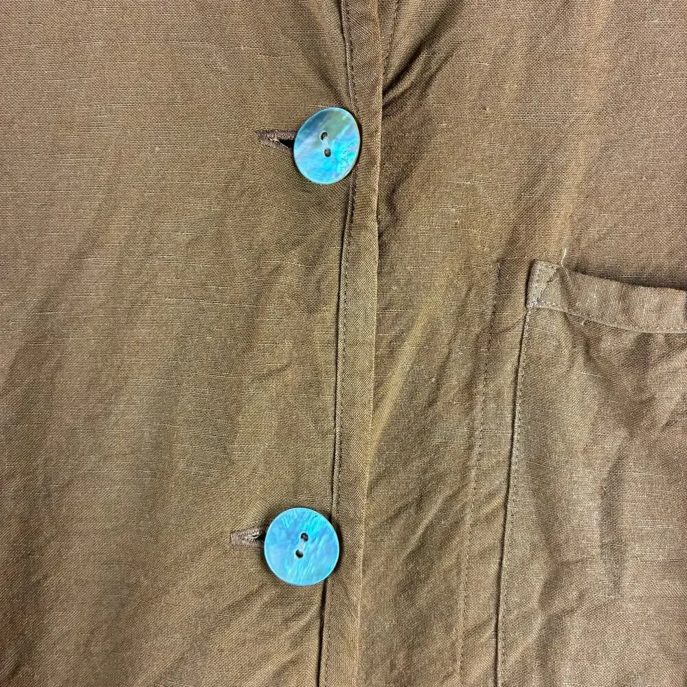 Jones & Co Mother of Pearl Button Up Linen Tunic Top Terra Cotta Womens Medium